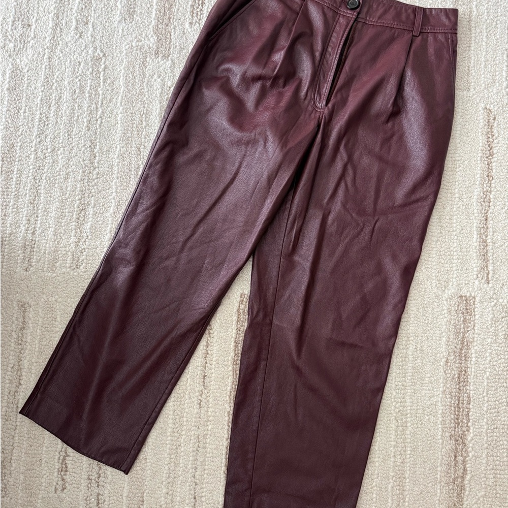 Women’s Burgundy Faux Leather Pants cropped